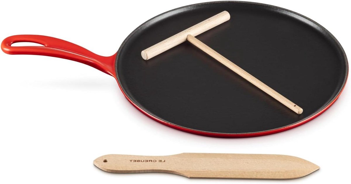 Crêpepan Gietijzer - Pannenkoekenpan Koekenpan - Pannenkoeken Bakken - Gelijkmatige Warmteverdeling - 27 cm - Kersenrood