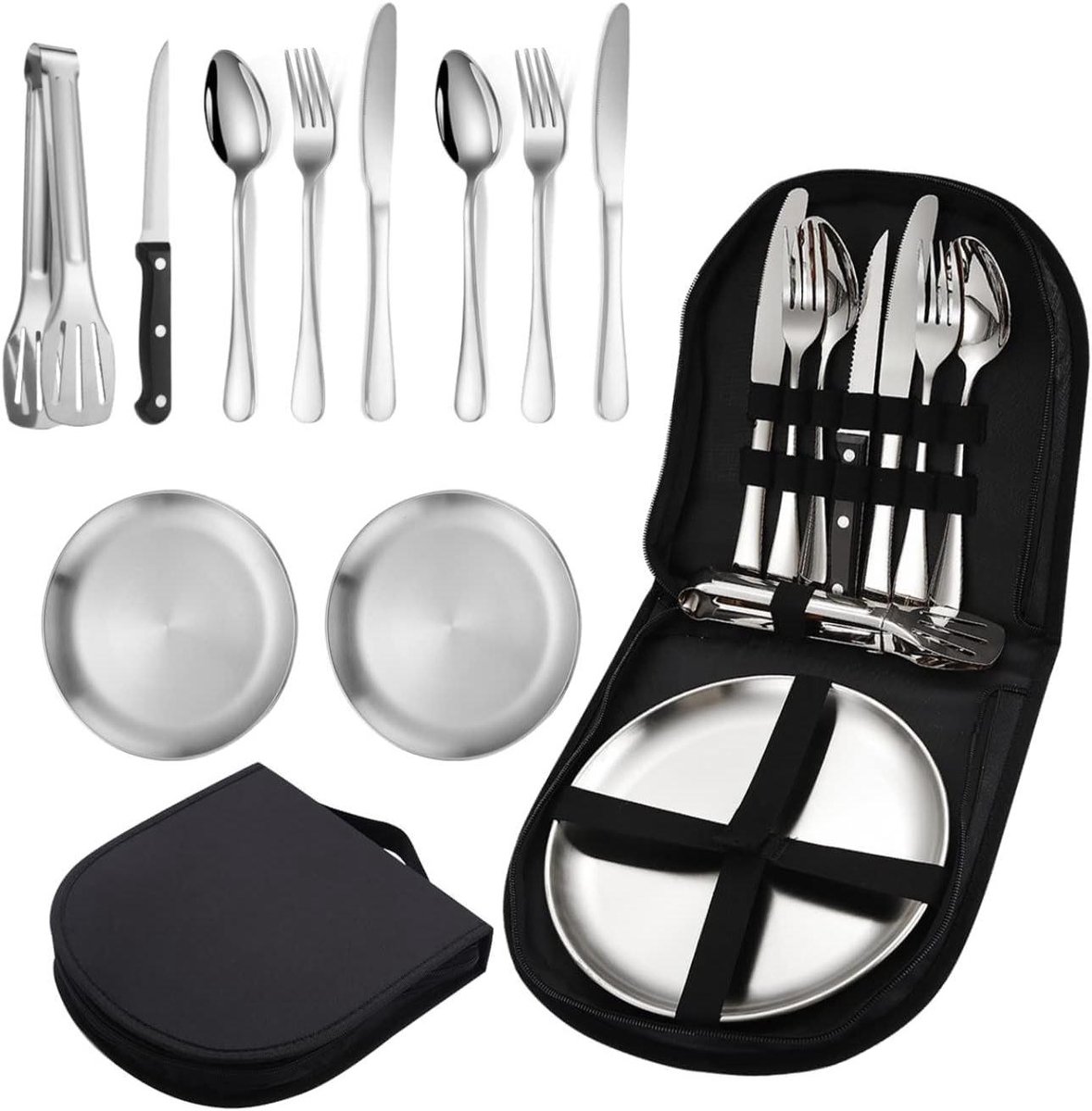Campingbestekset - Buiten servies - Outdoor eten - Roestvrij staal - 20-delig - Zilver
