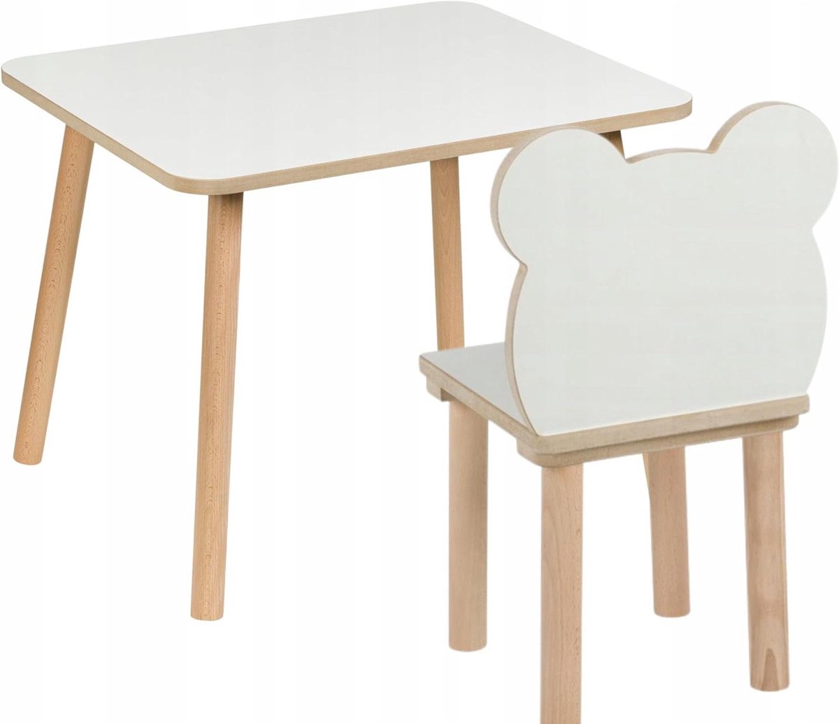 Kindertafel en Stoel - Kinderzitje Meubelset - Spelen en Leren - Afgeronde Veiligheidshoeken - 60x50x47 cm - Wit