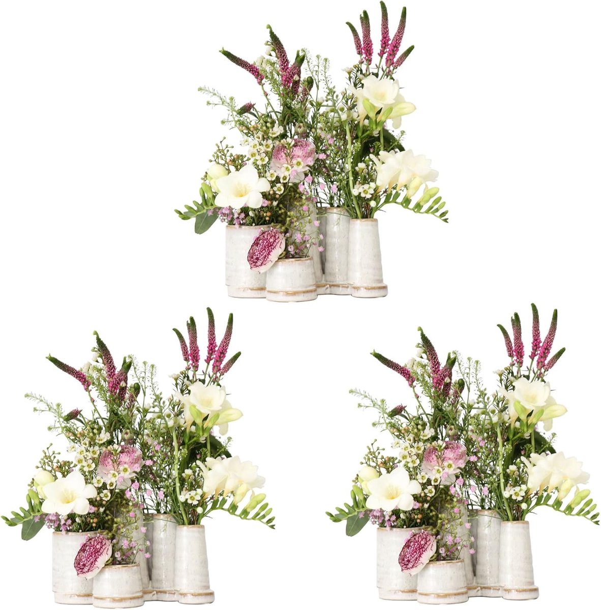 Vazen met 8 mini-vazen, antiek-wit, 18 cm x 15 cm x 12,5 cm, set van 8 verbonden vazen, individuele decoratie met eindeloos veel ontwerpmogelijkheden