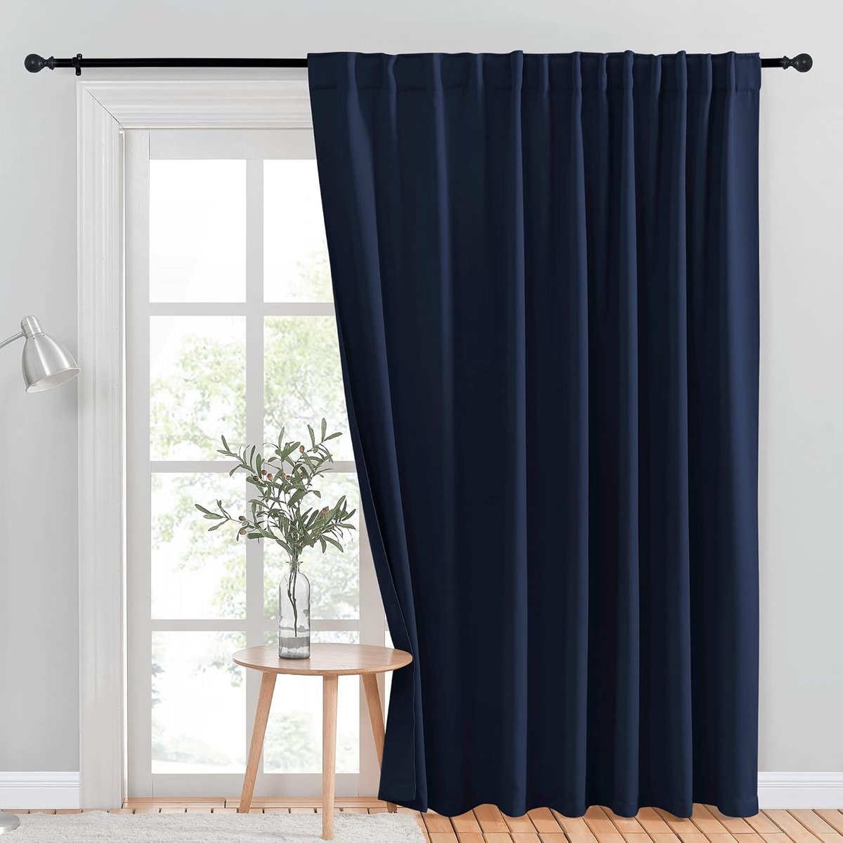 Verduisterend gordijn voor schuifdeur - terrasdeurgordijnen, thermisch geïsoleerde brede gordijnen/gordijnen voor slaapkamer (marineblauw, 254 x 213 cm)