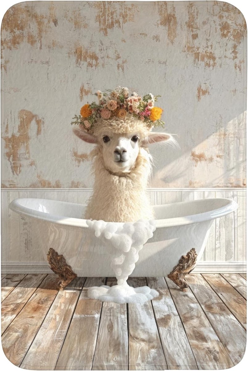 Badmat Rechthoekig 60x90 cm Badkamer Accessoires Bath Mat Anti Slip Wc Memory Foam Wasbaar Zacht Bathroom Toilet Mats Washable Vintage - Alpaca - Badkuip - Bloemen - Dieren