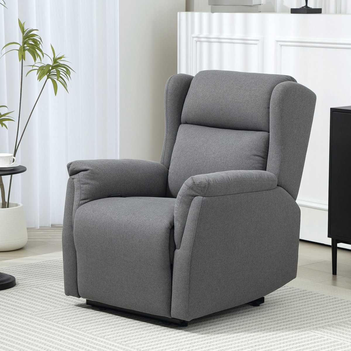 Wishdor - Relaxfauteuil - Handmatig verstelbare rugleuning en voetensteun - Scandinavische stijl - Woonkamer en slaapkamer - Stof - Donkergrijs - 80 x 94 x 101 cm