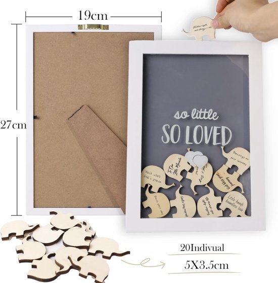 Gastenboek Babyshower en Doop - Fotolijst met 20 Olifantjes voor Wensen, Creatief Alternatief Wensenboek voor Babyfeest, Gender Reveal en Kinderkamer Decoratie (19x27 cm) — afbeelding 3