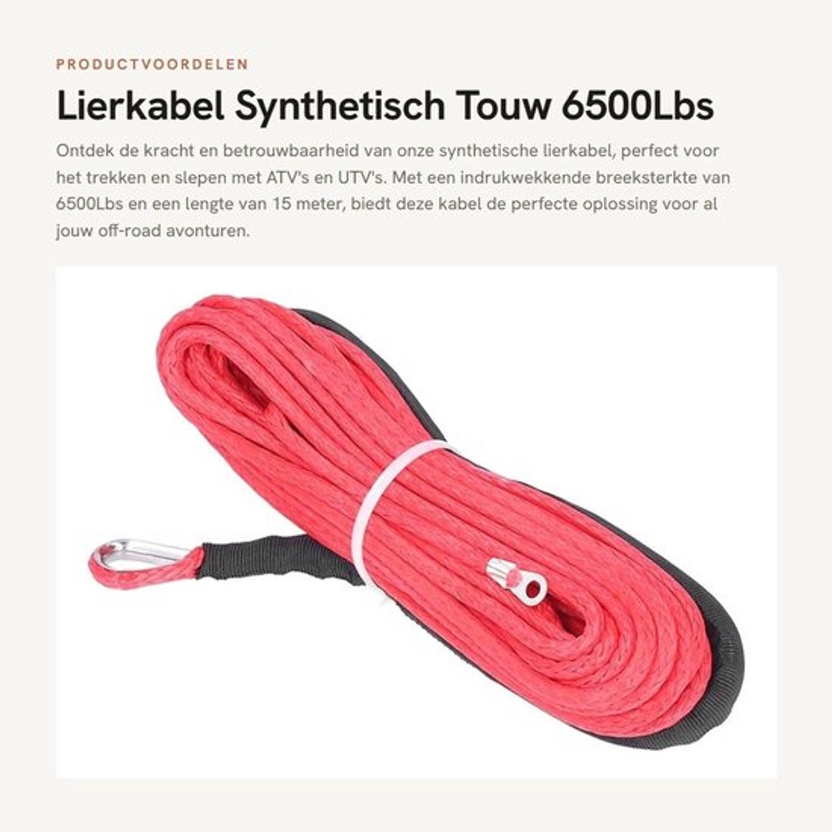 Allecto - Lierkabel Synthetisch Touw - 6500Lbs Breeksterkte - Rood