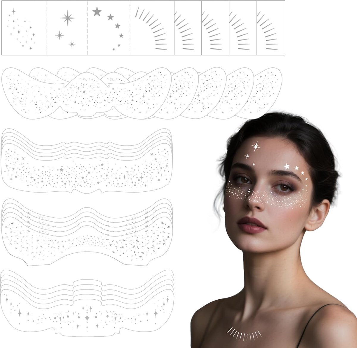 25 stuks glitter zomersproeten tatto zilver, glitter freckles, festival freckles, waterdichte gezichtstattoos voor muziekfestivals en strandfeesten
