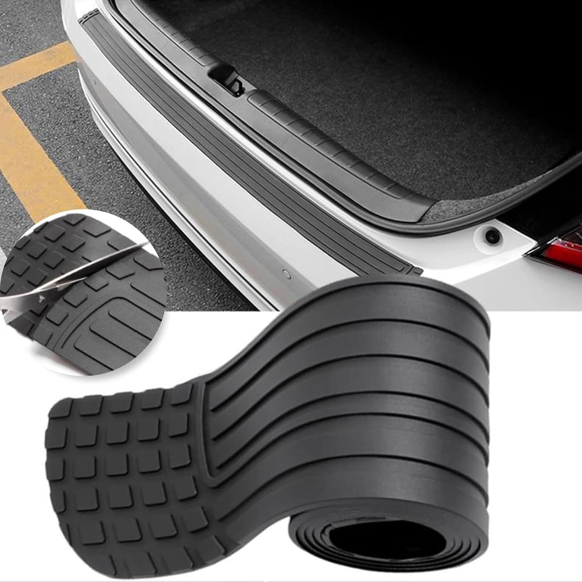 Bumperbescherming voor auto, 104 cm x 8,5 cm, rubber portier- en kofferbakbeschermer, zelfklevende achterbumperbeschermer, autobescherming voor SUV's/auto's, met vochtige doekjes