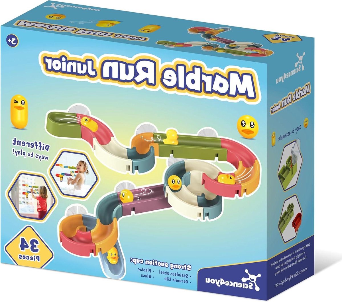 Knikkerbaan Bad Junior - Waterbaan Speelgoed - Educatief Spelen - Met Zuignappen - 34 Delen - Multicolor