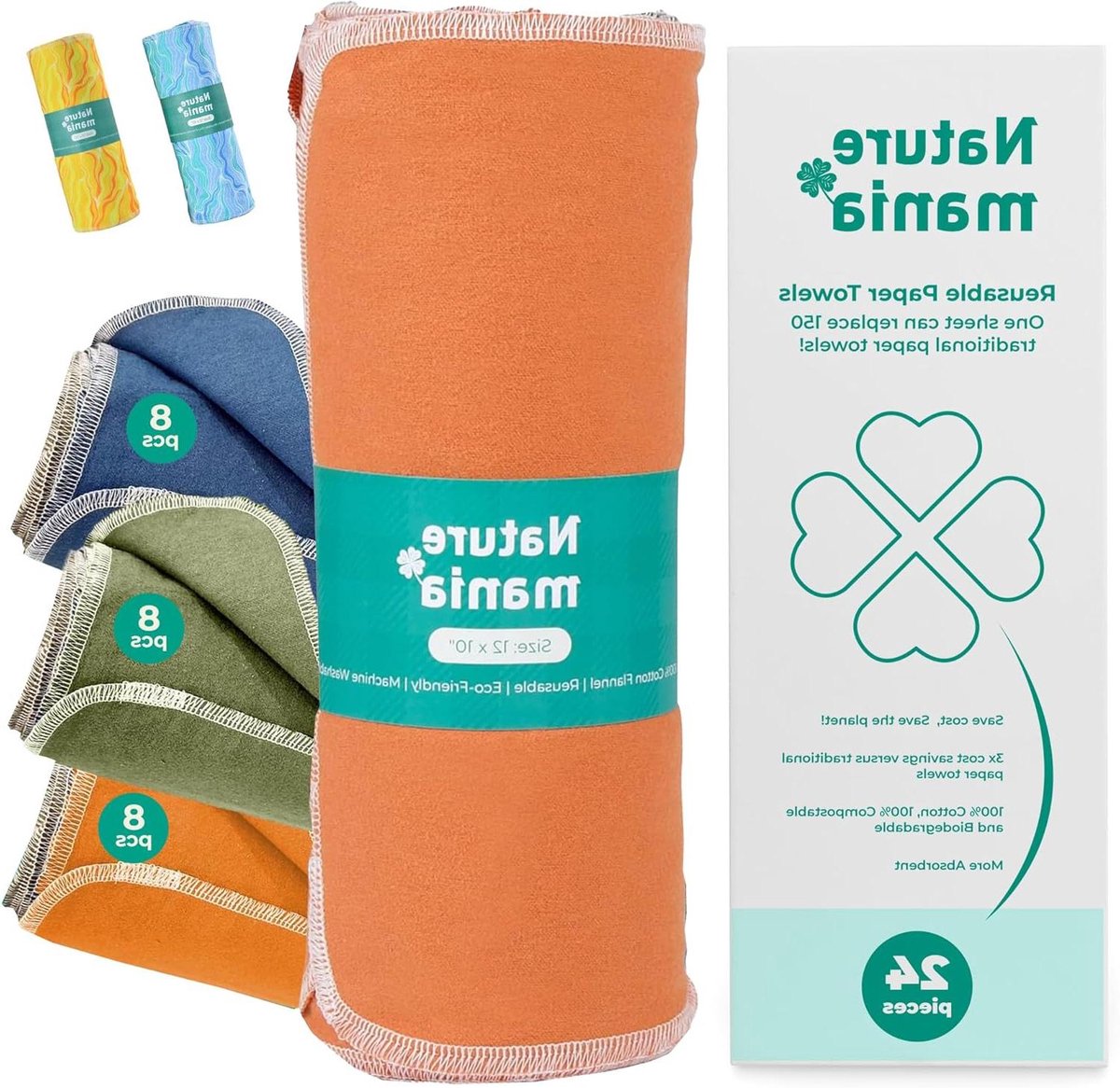 Herbruikbare Keukendoeken - Wasbaar papier Katoenen doeken - Duurzaam huishouden - Ademend en zacht - 24 stuks - Oranje
