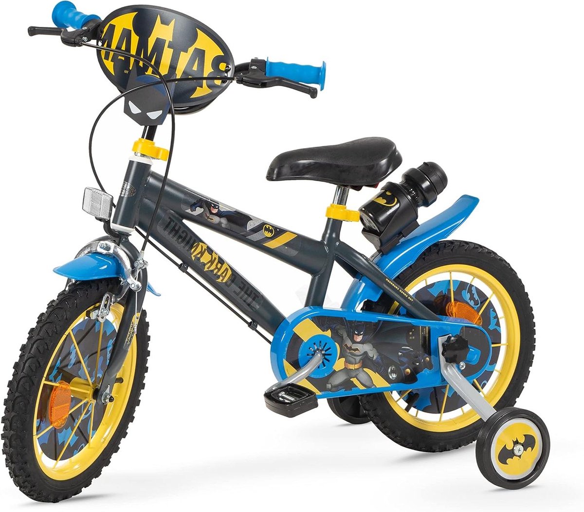 Kinderfiets Batman - Loopfiets Jongen - Leren Fietsen - Met Steunwielen - 14 inch - Geel
