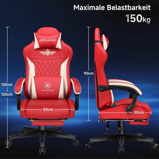 Gamerstoel - Ergonomische stoel - Comfortabel zitten - Verstelbare rugleuning - 150 kg belastbaar - Rood — afbeelding 2
