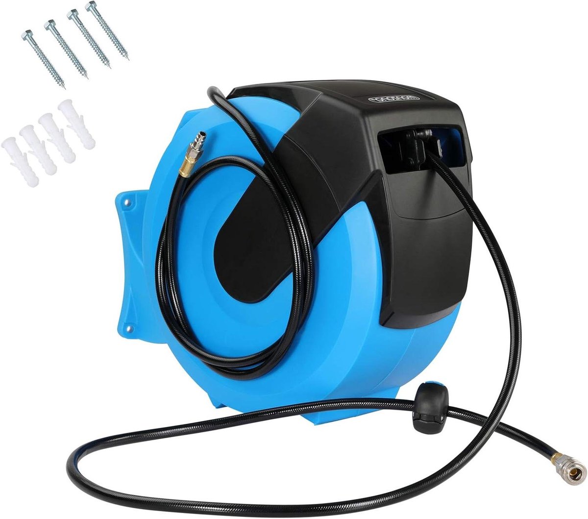 Persluchtslanghaspel - Automatische oproller - Werkplaats Organisatie - 180 graden draaibaar - 30 meter - Blauw