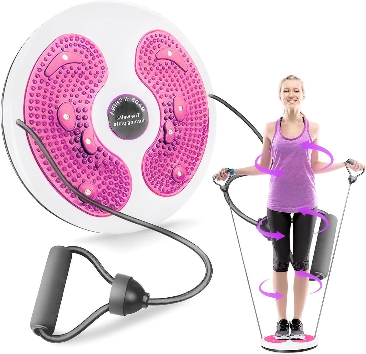 Taille Twisting Disc - Verstelbare Trainer - Thuis Fitness - Met Handvatten - 28 cm - Roze