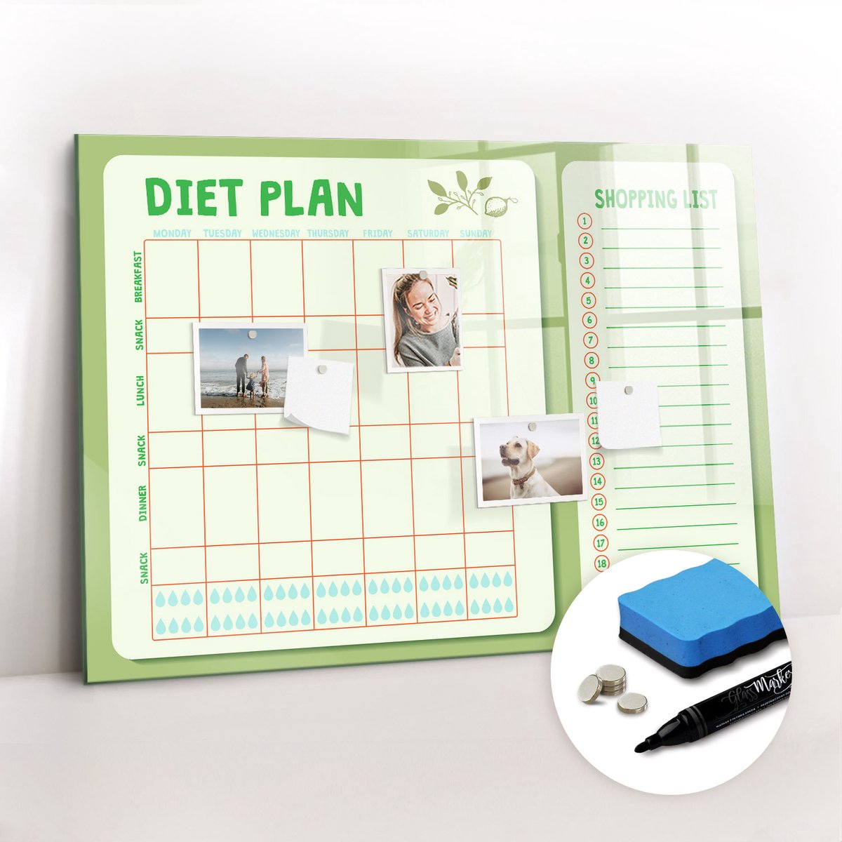 Tulup Whitebord - Weekmenu - 100 x 70 cm - Groente Magnetisch Bord - Gratis 5 Sterke Magneten + Whiteboard Marker & Wisser - Interieur Accessoires Kantoor - Foto Magneetbord - Productiviteit Tools