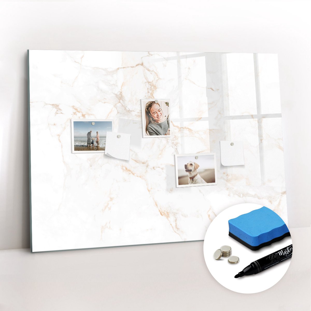 Tulup Whitebord - Elegant marmer - 100 x 70 cm - Wit Magneetbord Muur - Gratis 5 Sterke Magneten + Whiteboard Marker & Wisser - Decoratief Magnetisch Bord - Memobord Glas - Productiviteit Tools