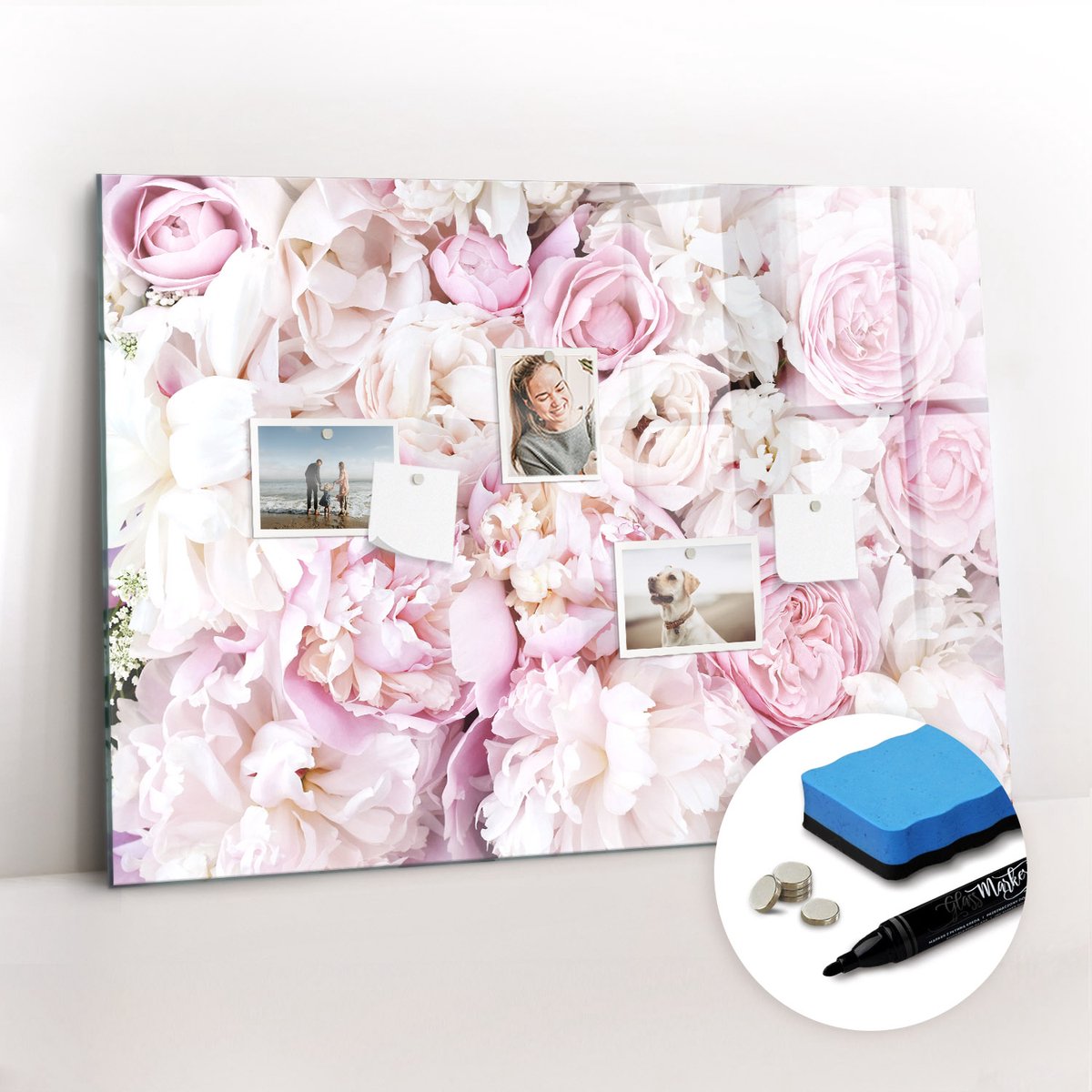 Tulup Whitebord - Sierbloemen - 100 x 70 cm - Wit Memo Magneetbord - Gratis 5 Sterke Magneten + Whiteboard Marker & Wisser - Wanddecoratie Kantoor - Magnetisch Wandbord - Ideeënbord Thuiswerkplek