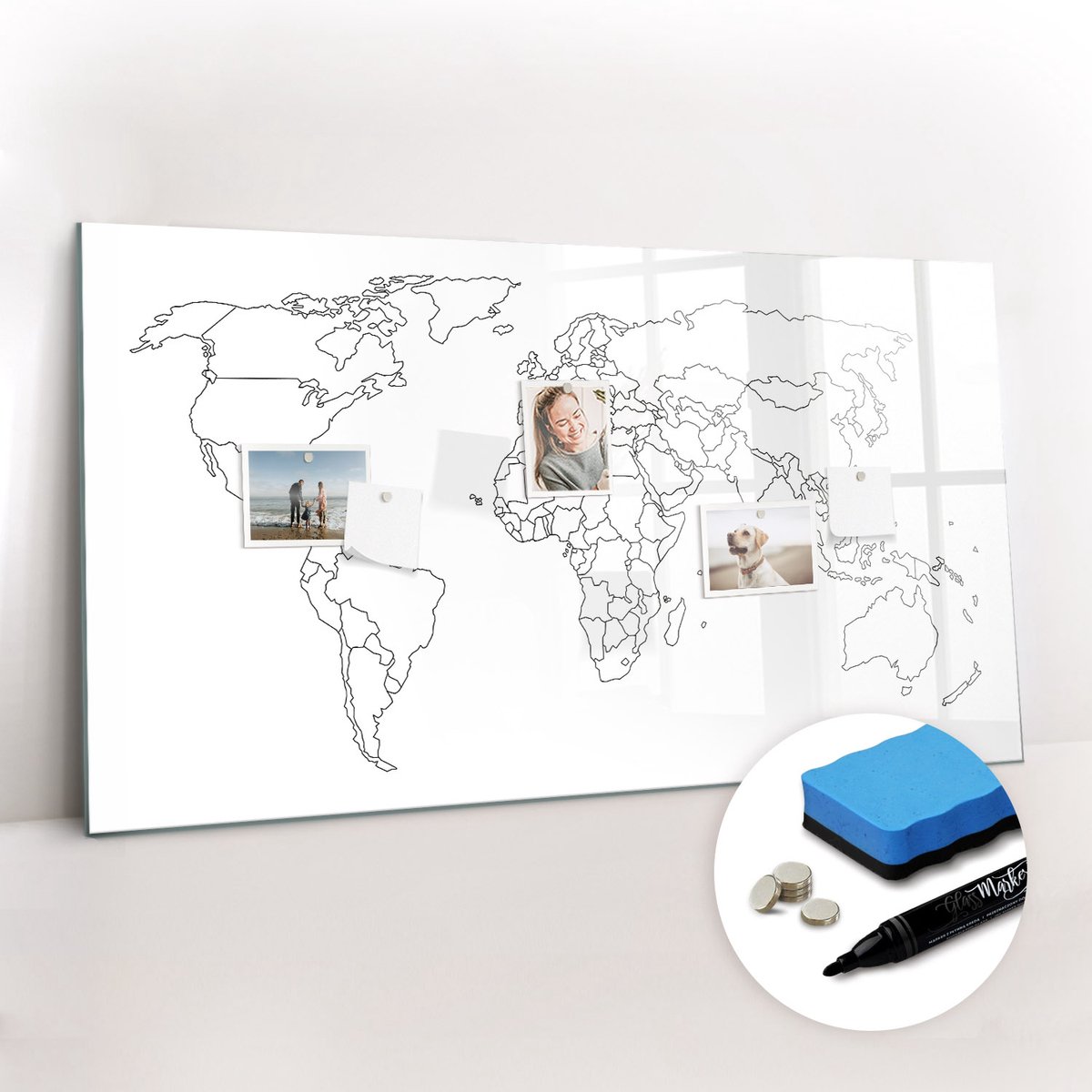Tulup Whitebord - Contourkaart van de wereld - 120 x 60 cm - Wit Magneetbord Muur - Gratis 5 Sterke Magneten + Whiteboard Marker & Wisser - Organizer Muur - Magnetic Board - Planning Muur