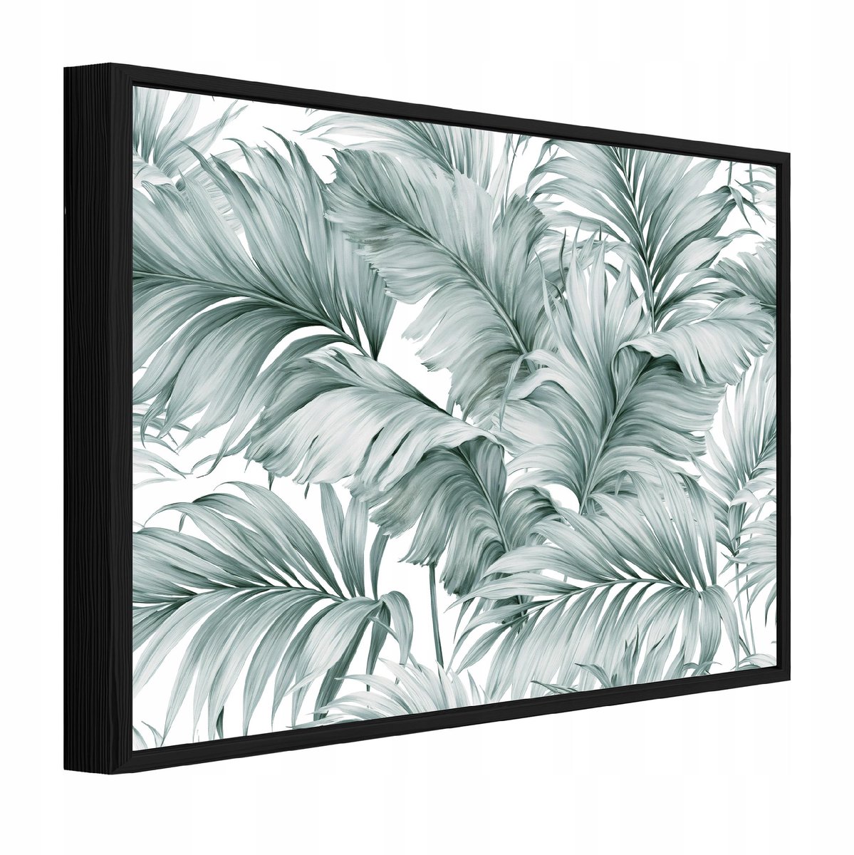 Schilderij op canvas in zwarte lijst - 60x40 cm - groene bladeren - wanddecoratie woonkamer en slaapkamer