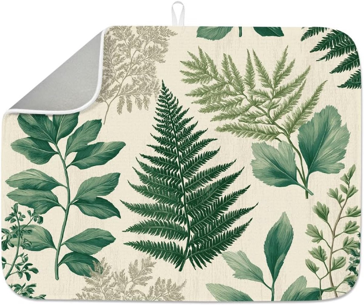 Tropische planten afdruiprek droogmat voor keuken varenbladeren vintage afdruiprek matten absorberende microfiber groene botanische gerechten droogpad 45 x 61 cm wasbaar voor aanrecht