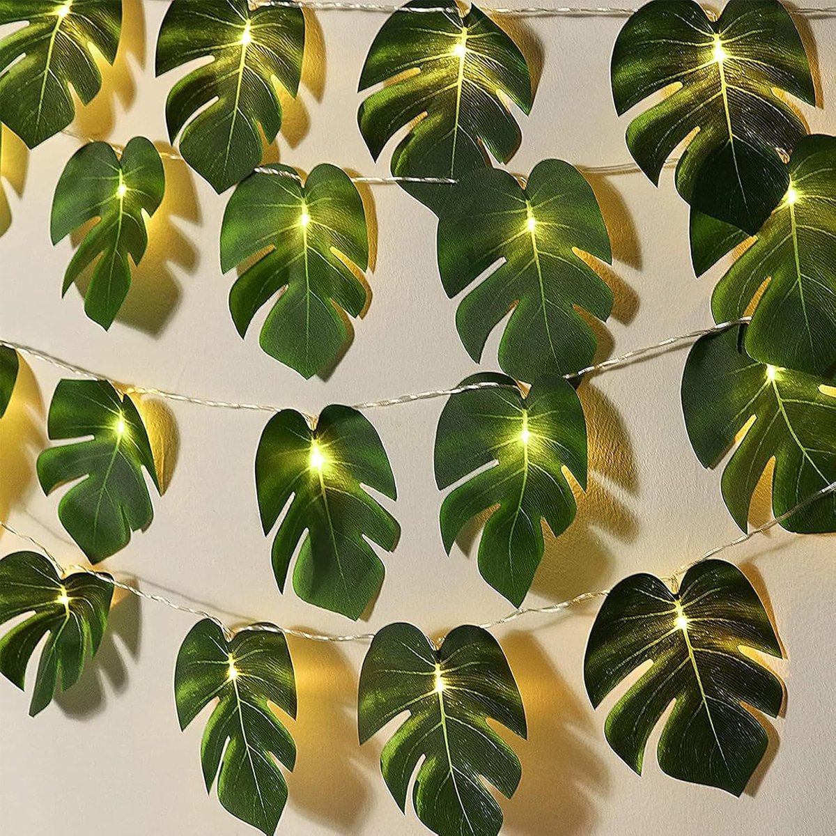 Lichtketting palmbladeren, 1,5 m, 10 leds, lichtketting op batterijen, tropische Hawaii-lichtketting, zomerlichtketting voor Hawaï-party, zomerfeesten, stranddecoratie