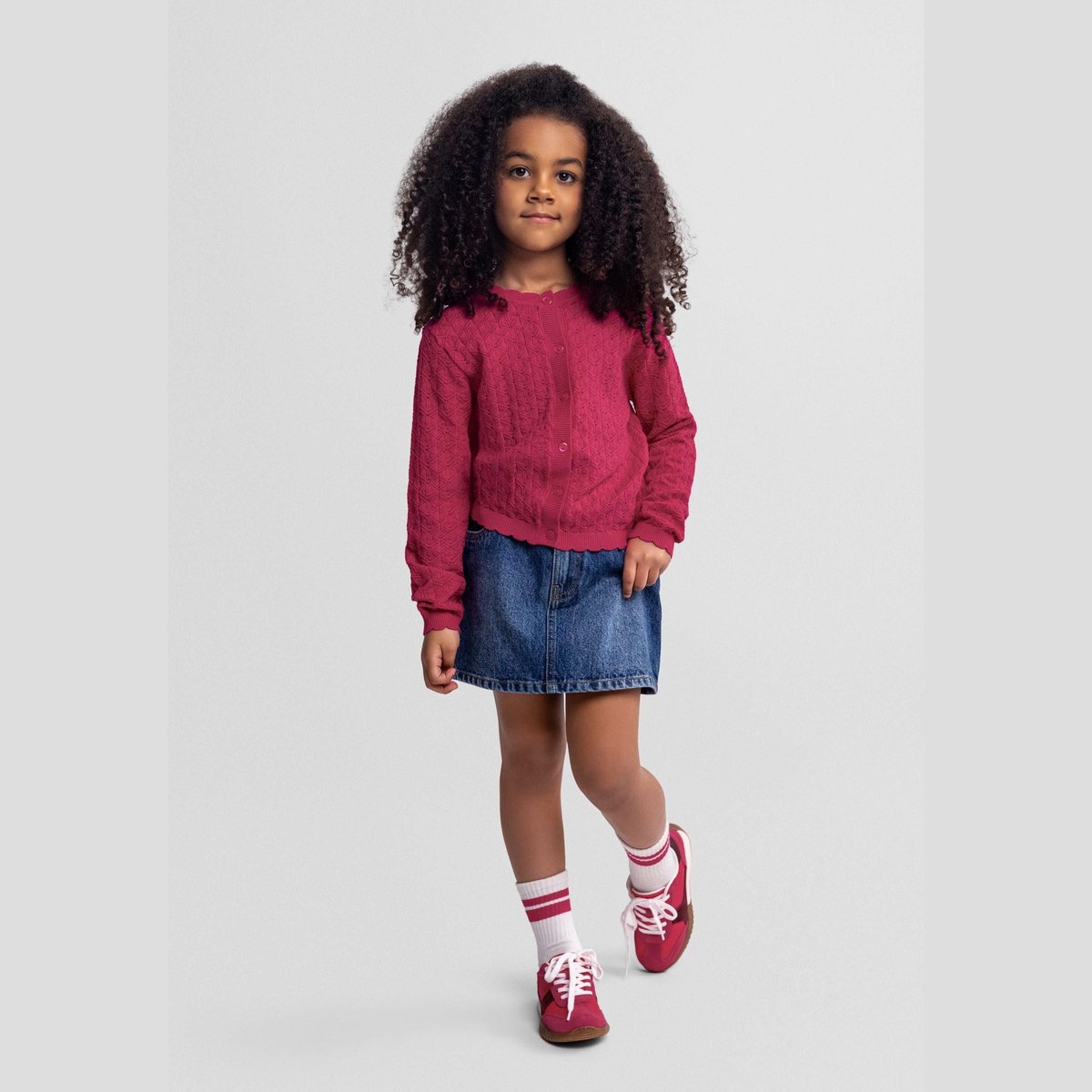 Minoti vest meisjes roze gebreid - viscose