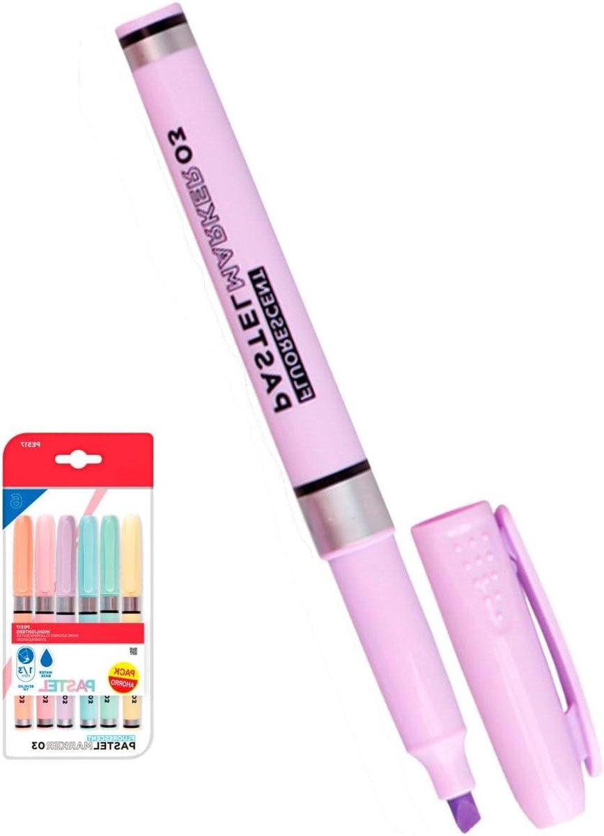 Markeerstiften Set - Tekstmarkers Highlight Stiften - Teksten Accentueren - Variabele Puntbreedte - 6 Stuks - Pastel Kleuren