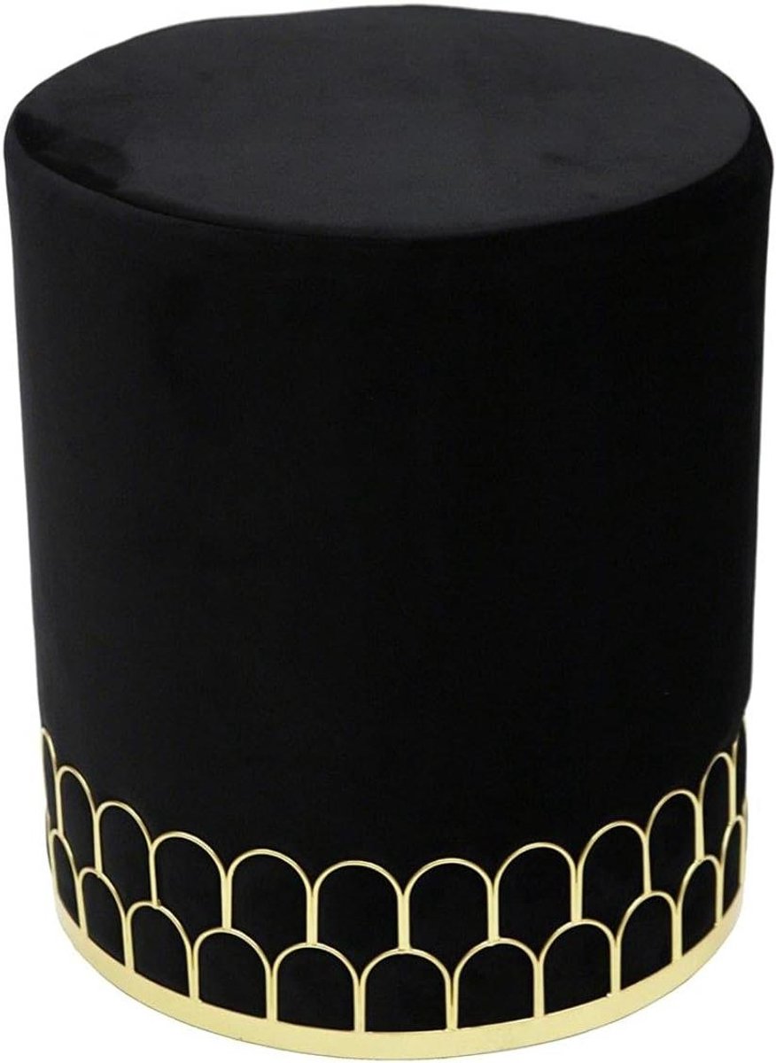 Pouf Velours - Poef Zetel - Decoreren Woonkamer - Liseret Metal Noir - 35x35x43 cm - Zwart