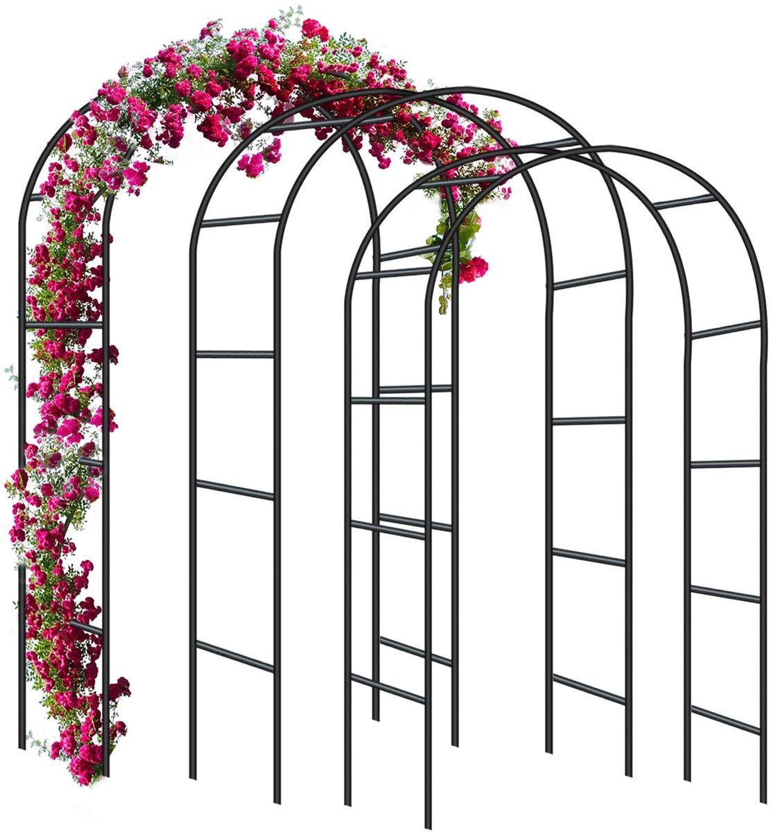 Rozenboog voor klimrozen, tuindecoratie, pergola's, metaal, boogsteun voor klimplanten, 240 x 140 x 38 cm, zwart, 3 stuks