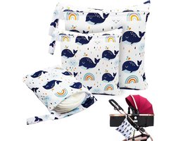 Natte Luiertas - Reistas Luiers - Natte Kleding Opbergen - Dubbele Waterdichte Laag - 36 x 30 cm - Walvis Print