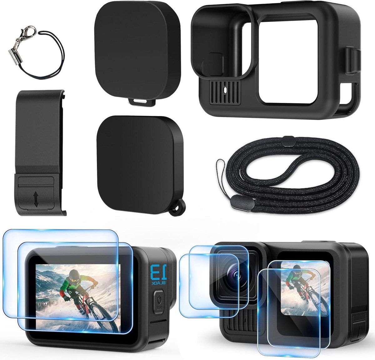 Accessoireset Camera - Beschermhoes Kit - Camera Bescherming - Zijtoegang Opladen - 6 stuks - Zwart