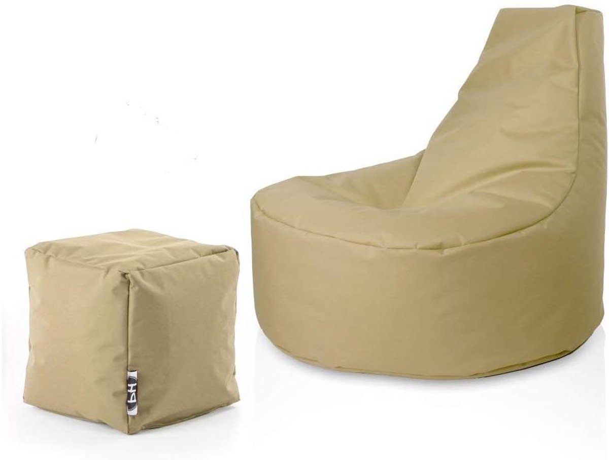 Zitzak Set - Bean Bag Kubus - Ontspannen Lezen - Waterafstotend Nylon - Ø80cm 90cm Hoogte - Beige