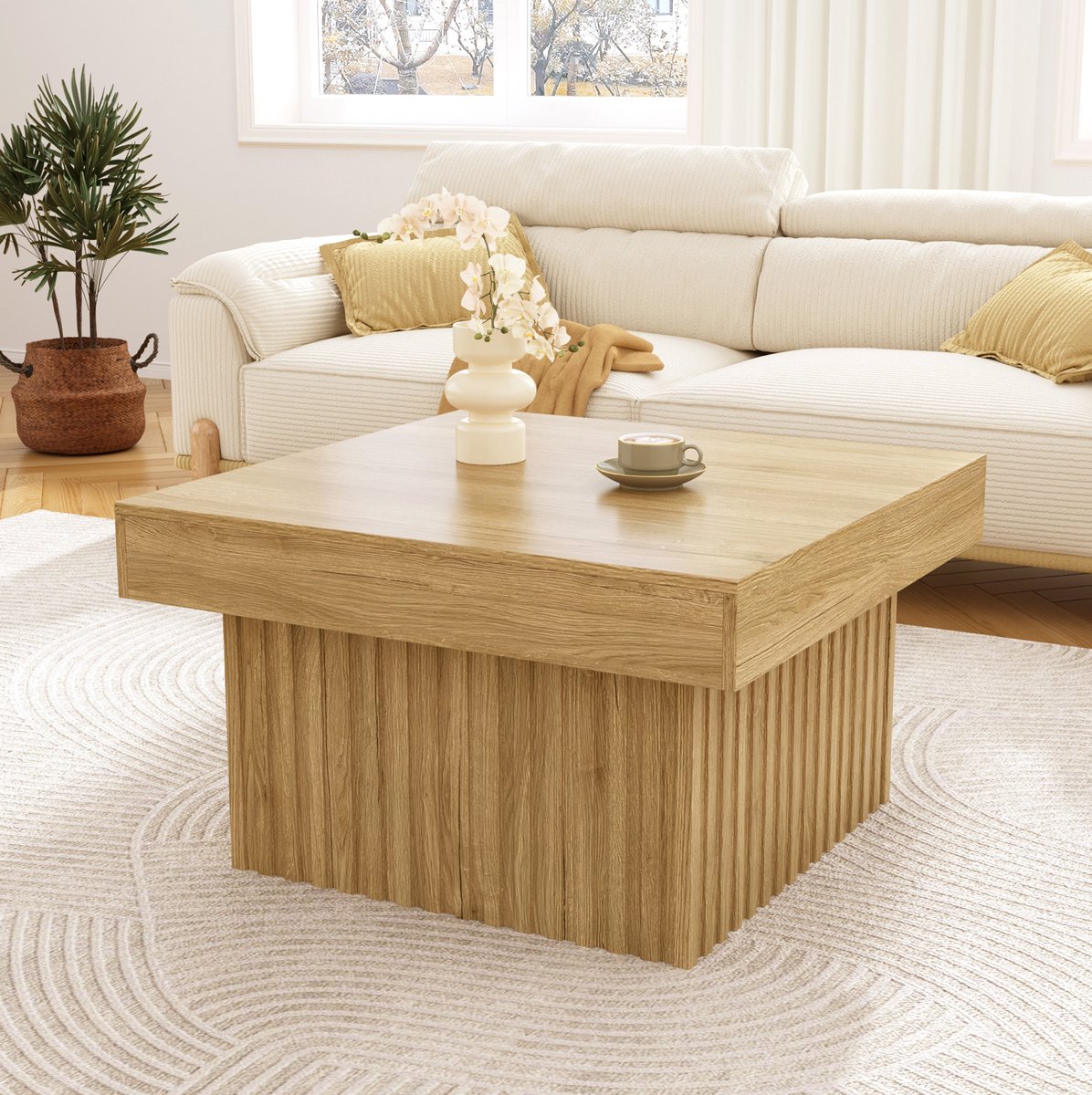 HAUSS SPOLE Salontafel - Vierkante Koffietafel Met Minimalistisch Design - Voor Woonkamer En Kantoor - MDF En Spaanplaat - 79x79x46 Cm - Naturel
