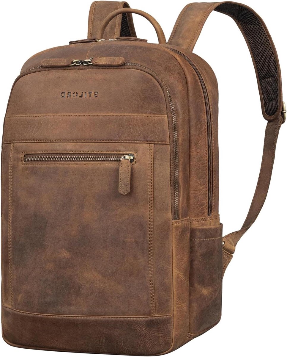 Leren Rugzak - Laptoptas Heren Dames - Zakelijk Reizen - Padded Laptopvak - 16 Inch - Bruin
