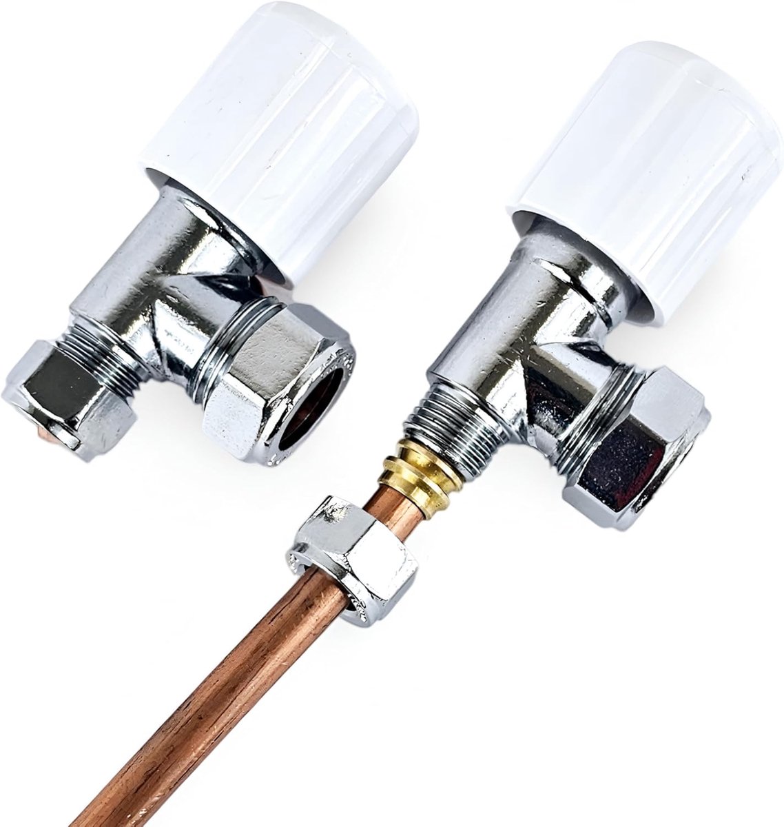 Radiatorkraan Hoekig - Verwarmingsklep - Verwarming Regelen - Lekvrije Messing - 10-8mm x 1/2 - Zilverkleurig