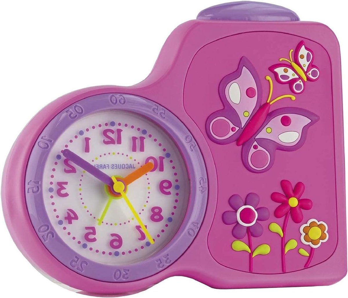 Kinderwekker Vlinder - Kindertijd Klok - Leren Klokkijken - Stil Werkend Mechanisme - 13 x 15 cm - Roze Wit