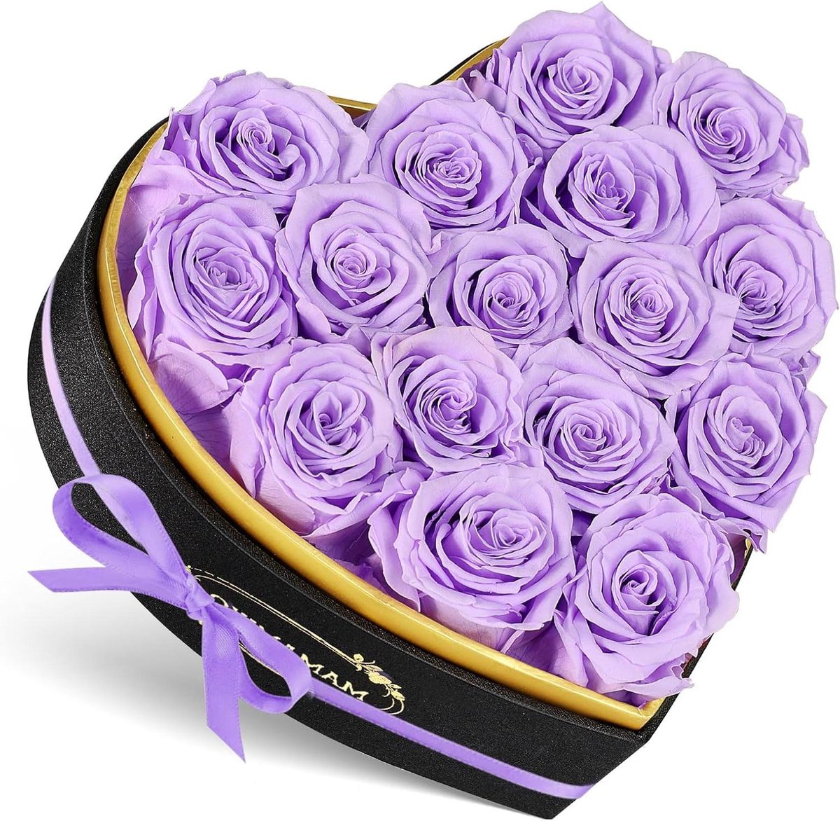 Eeuwige Roos - Gestabiliseerde Bloemen - Romantisch Cadeau - Hartvormige Doos - 16 Stuks - Paars Roze