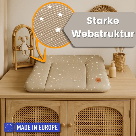 Verschoonmat Waterdicht Afwasbaar Baby 70x50 cm - Voor Verschoningsmeubel Verschoningselement Commode Wasmachine Zachte Hygiënische Mat Makkelijk Schoon Te Maken Oeko-Tex Beige met witte sterren — afbeelding 5