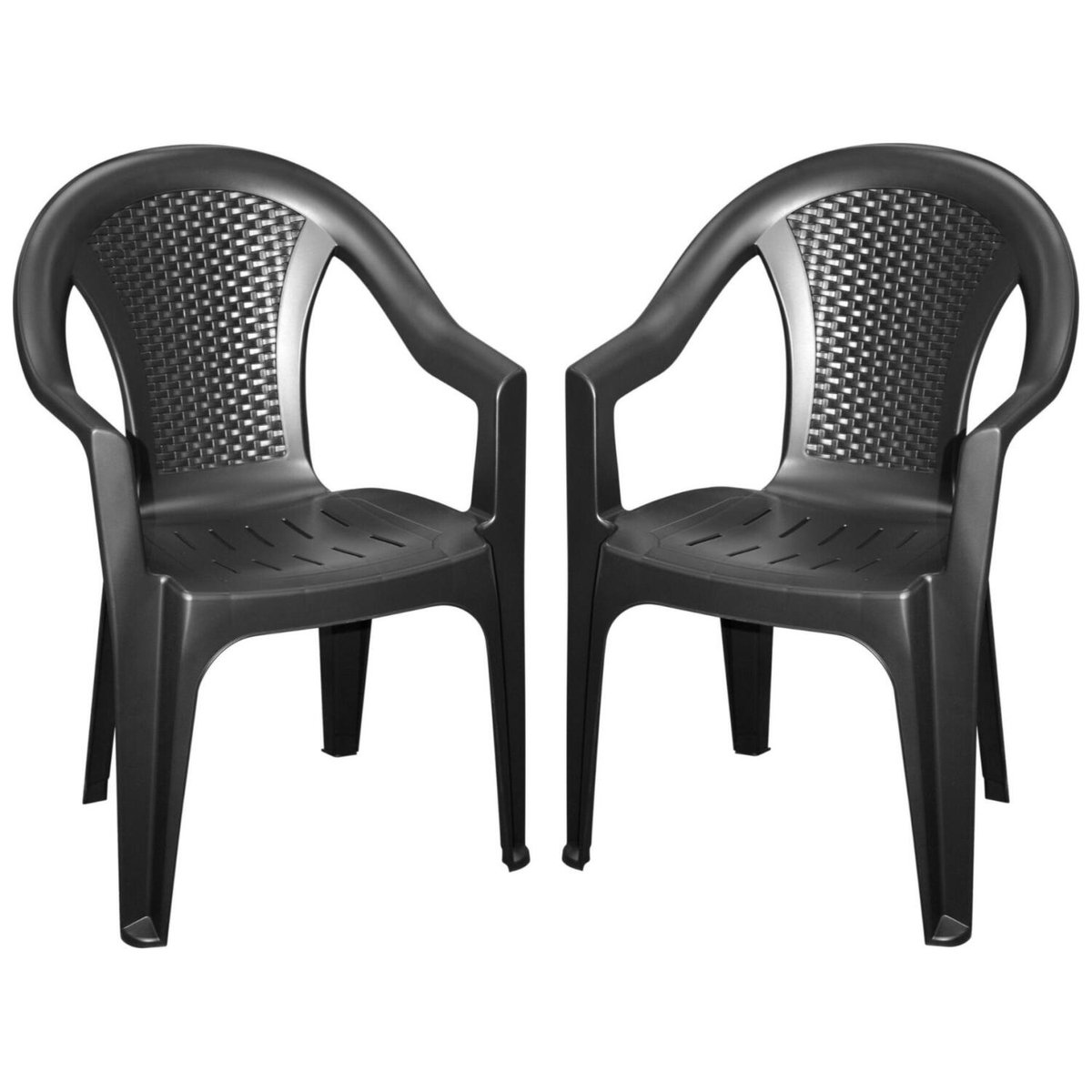 Pro Garden tuinstoel Como - 2x - zwart - kunststof - 56 x 55 x 83 cm - bijzet stoelen - stapelbare tuinstoelen - buiten