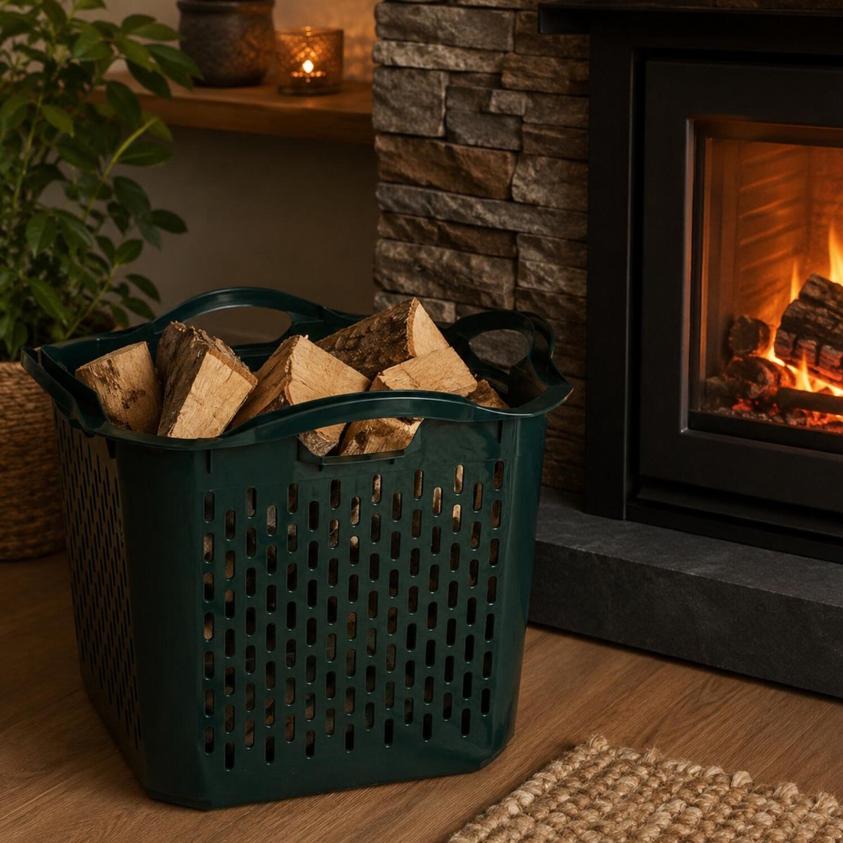 Storage Solutions Haardblokken houtblokken opberg mand / box - 2x - mand - 40 x 40 x 32 cm - kunststof - groen — cadeau in Cadeau-ideeën - foto 2