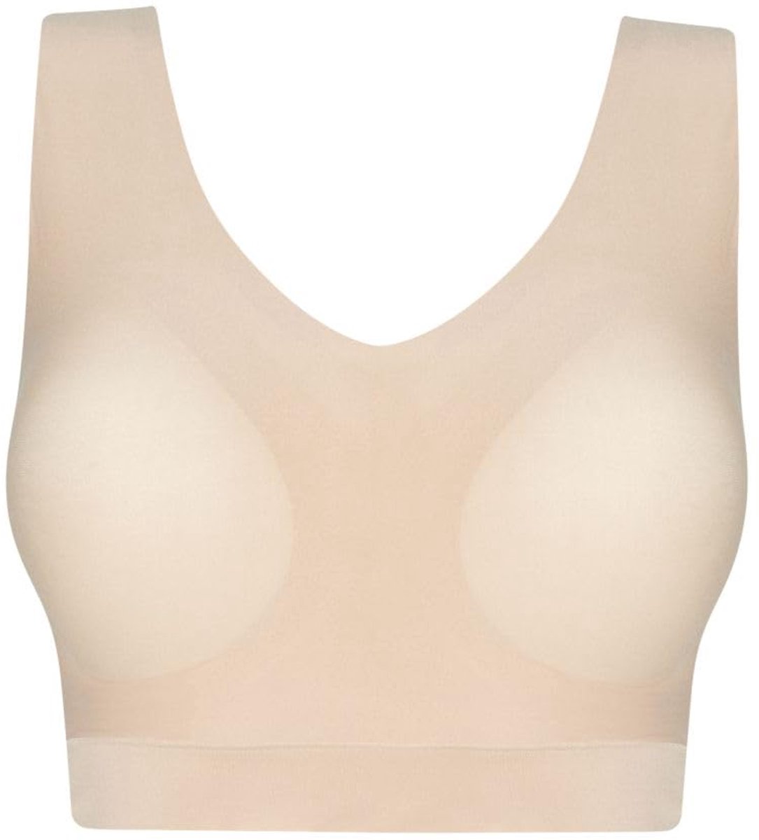 Bye Bra Naadloze Uni Stretch BH Top voor Dames – Draadloze V-hals Bralette, Lichte Ondersteuning, Onzichtbare Pasvorm, Beige & Zwart, XS/S–XL/XXL (Beige, XS/S)