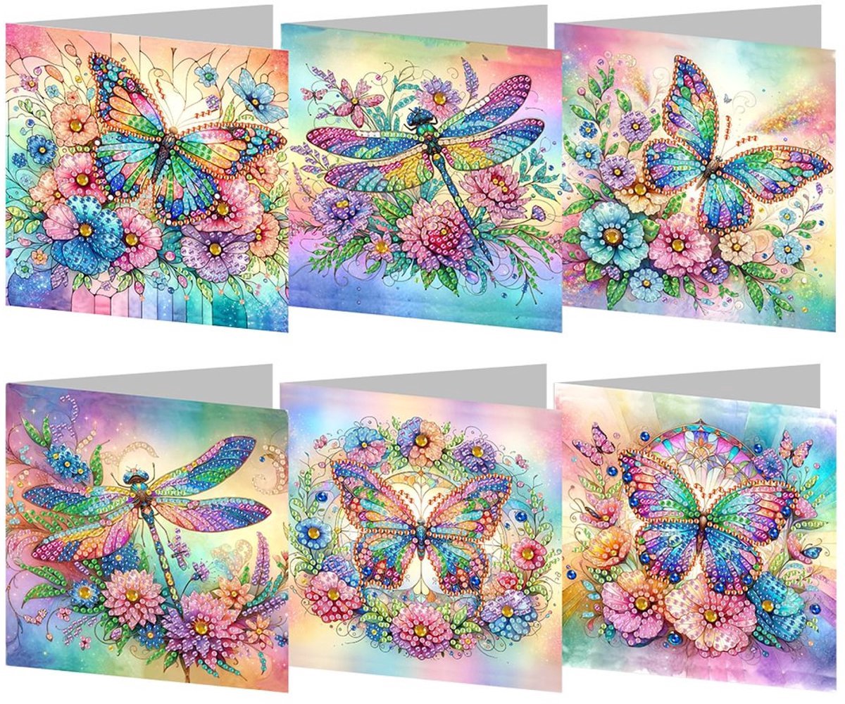 Casalora Diamond Painting kaarten - 6 Diamond Painting Wenskaarten Vlinder - DIY Kaarten, Speciale Diamanten, Enveloppen en Accessoires -B