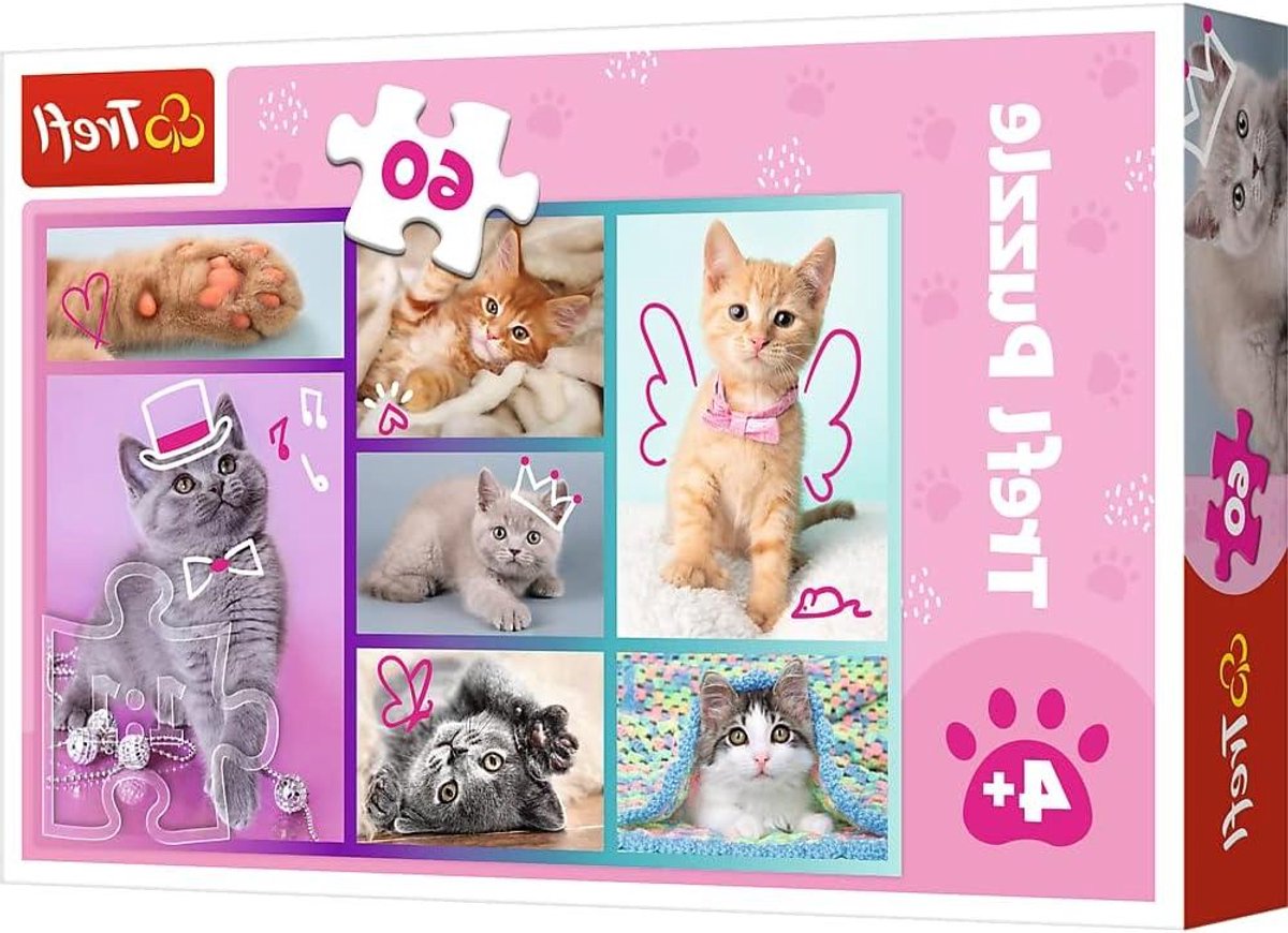 Puzzel 60 stukjes - Katjes collage - Creatief vermaak - Levendige kleuren - 330 x 220 mm - Kleurrijk