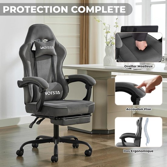 Gamingstoel met voetensteun - stof met sponskussen - voor volwassenen en kinderen - ergonomisch comfort - SnelShoppen — afbeelding 2