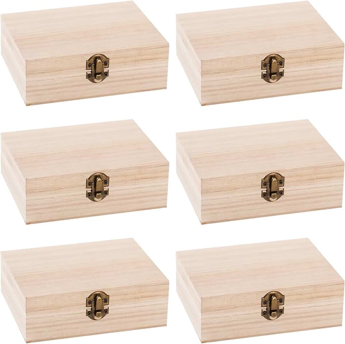Set van 6 houten schatkisten, 15 x 10 x 6 cm, natuurlijke kleine houten kist met deksel, decoratief sieradenkistje voor sieraden, aandenken, doe-het-zelf kunst/knutselwerk, houten kist