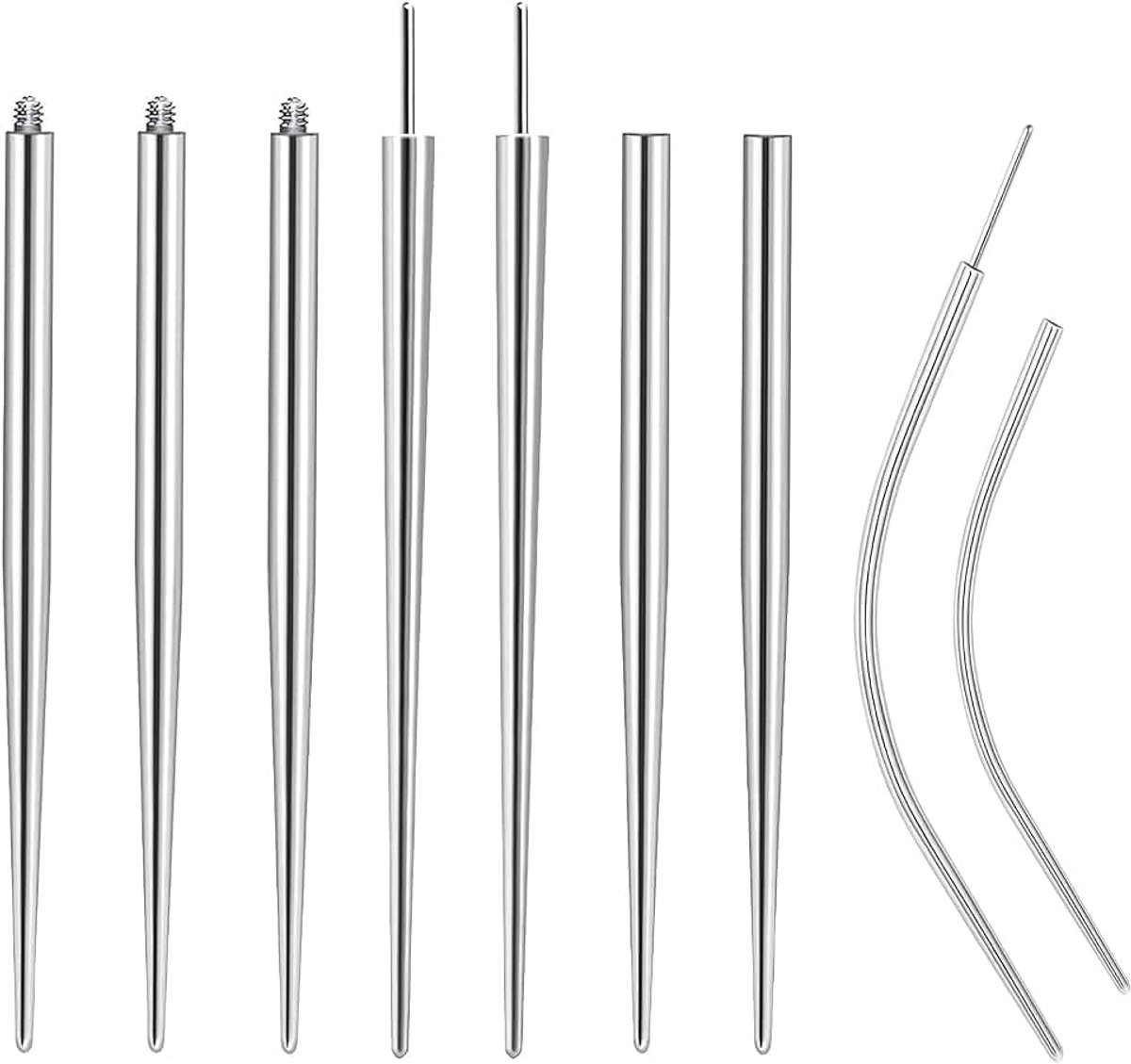9-delige piercingset, chirurgisch staal naalden 14G, 16G, 18G, oor/neus/lip/tong/navel piercings, accessoires voor beginners en professionals