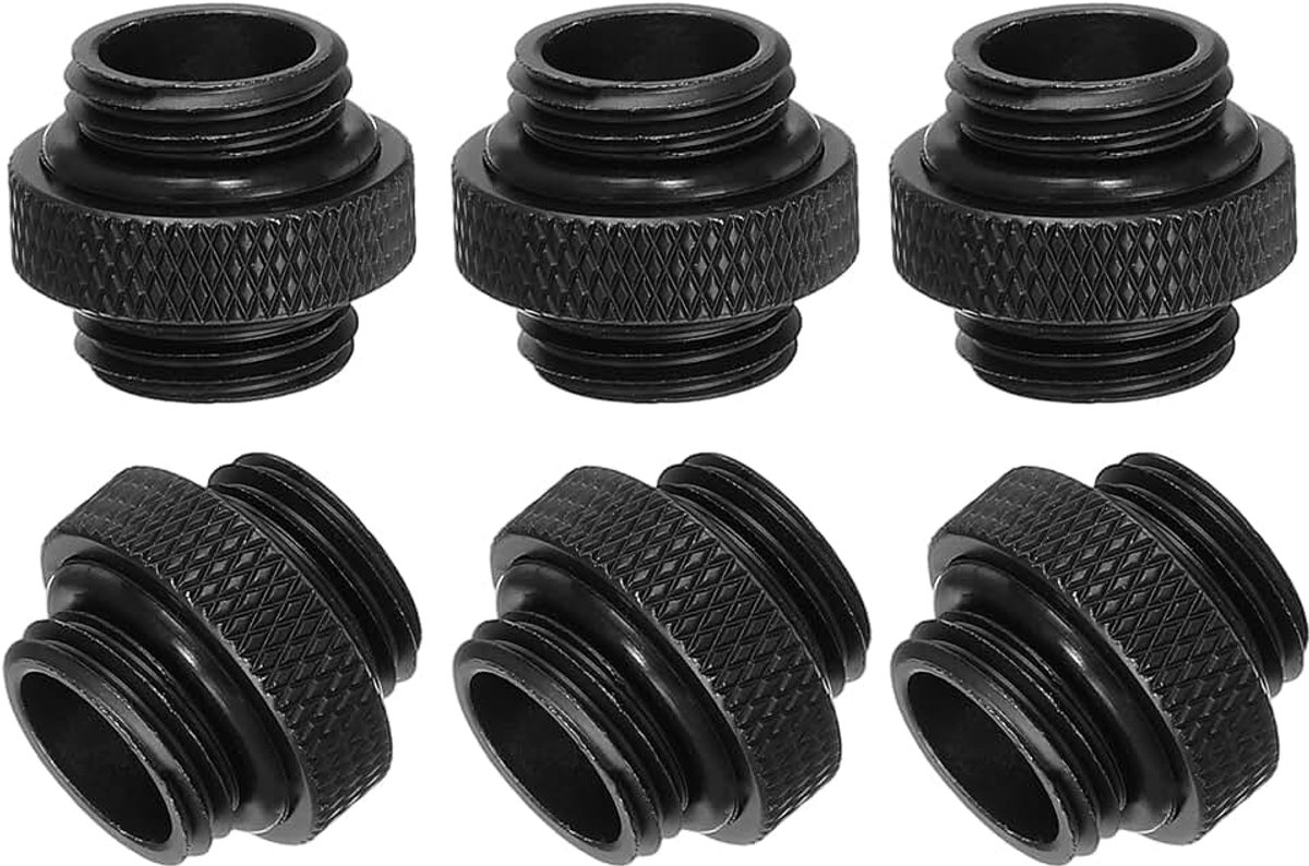 6 stuks G1/4 inch stekker op stekker, aluminium zachte slang, verlenging, verbindingsstuk voor pc, computer, waterkoelsysteem, zwart