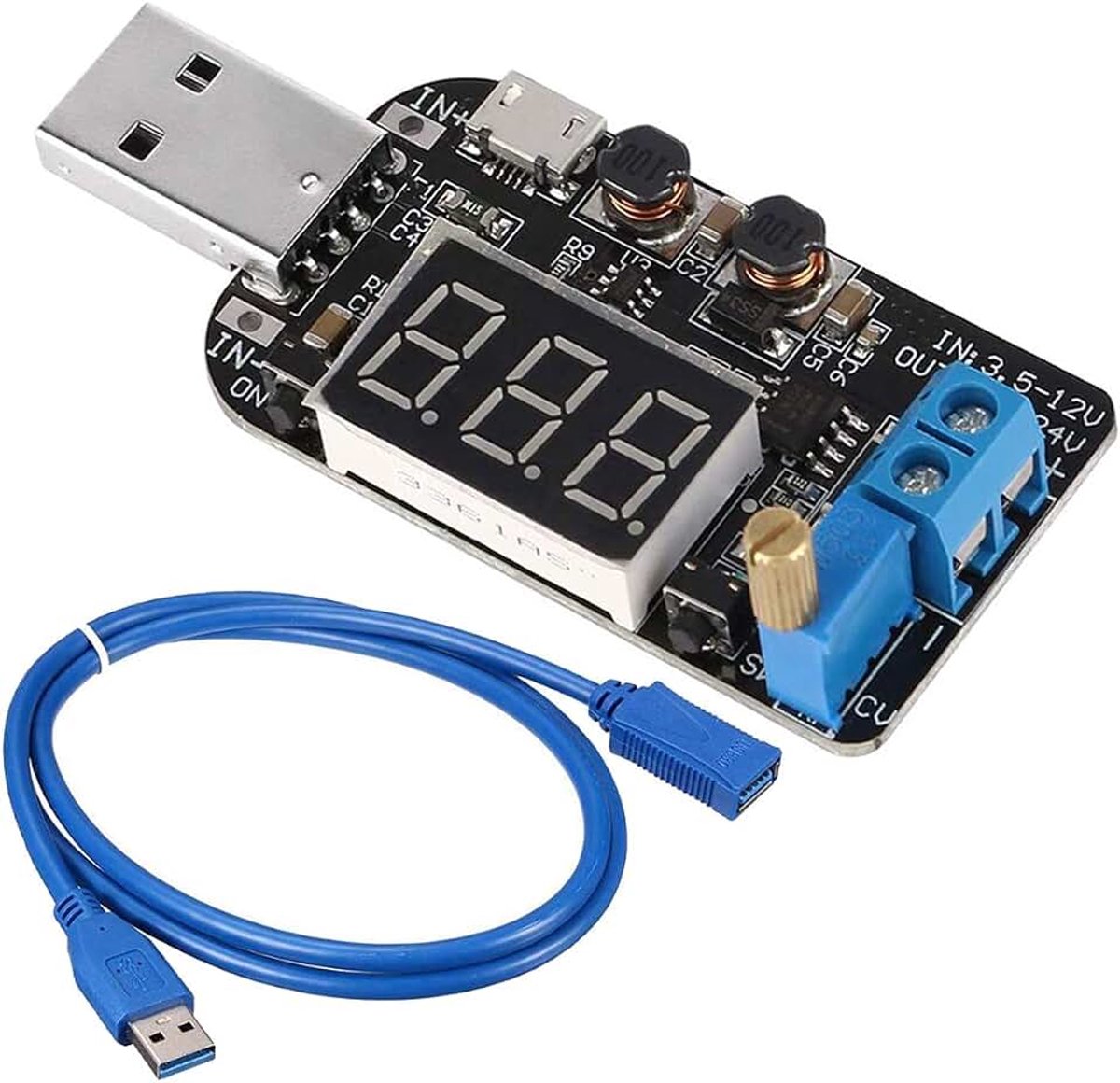 Digitale USB Buck Boost Converter Module 5V naar 3.3V 9V 12V 18V 24V Instelbare Step Up Down Spanningsregelaar Voedingsmodule met USB-verlengkabel