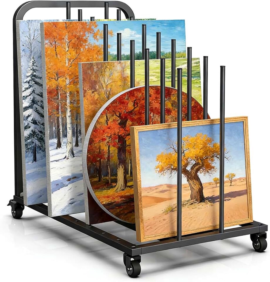 Leinwand-opbergrek, voor kunstdoeken, kunstwerken, afdrukken | Functioneel droogrek met vergrendelbare wielen, rem