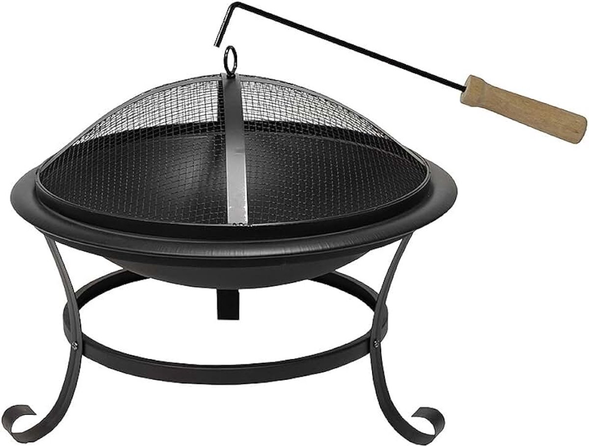 Vuurschaal met vonkbescherming, kolenrooster en pookhaak, Ø 50 cm, hittebestendige coating, stabiele voeten, behaaglijke warmte en gezellige avonden, voor tuin, terras, vuurkorf, haard