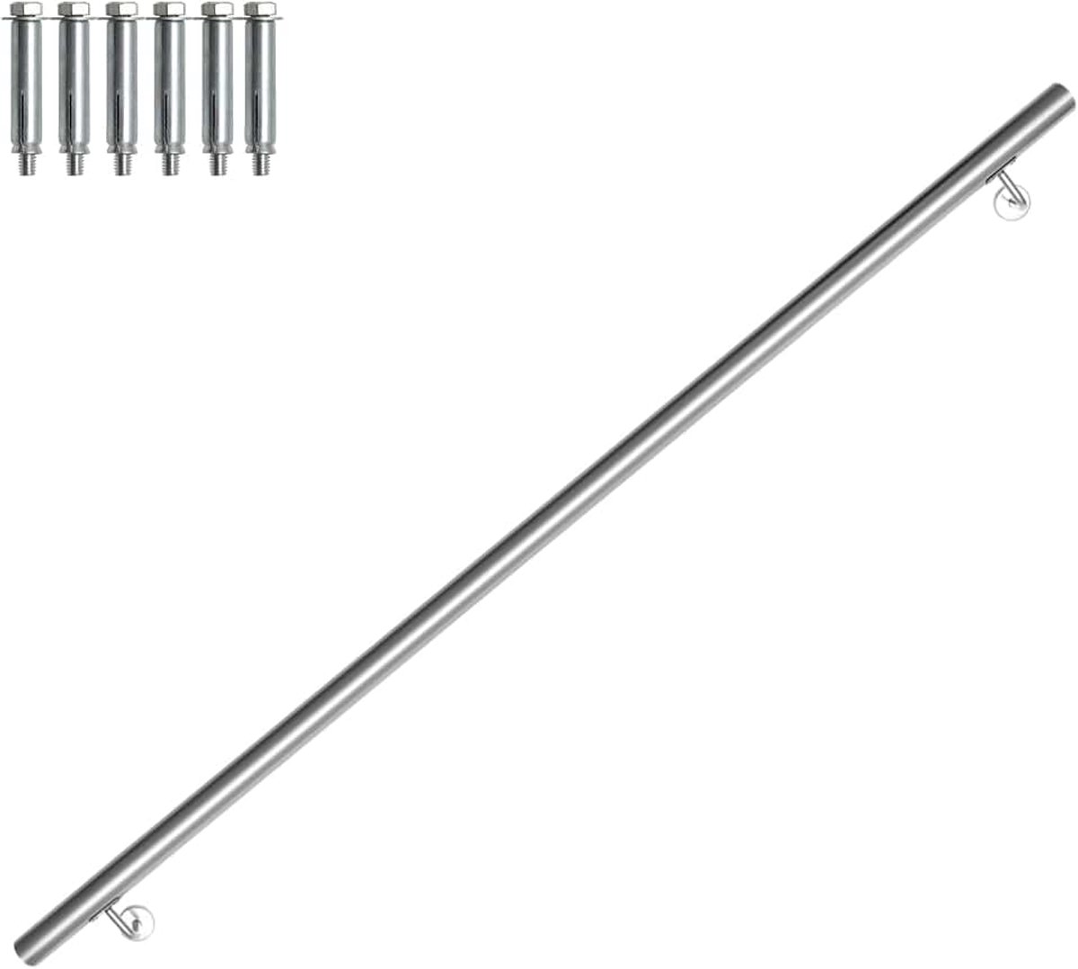 Roestvrij stalen trapleuning, trapleuning, wandleuning, wandtrap, voor binnen en buiten, stang met houder en eindkappen, Ø 42 mm, lengte: 180 cm